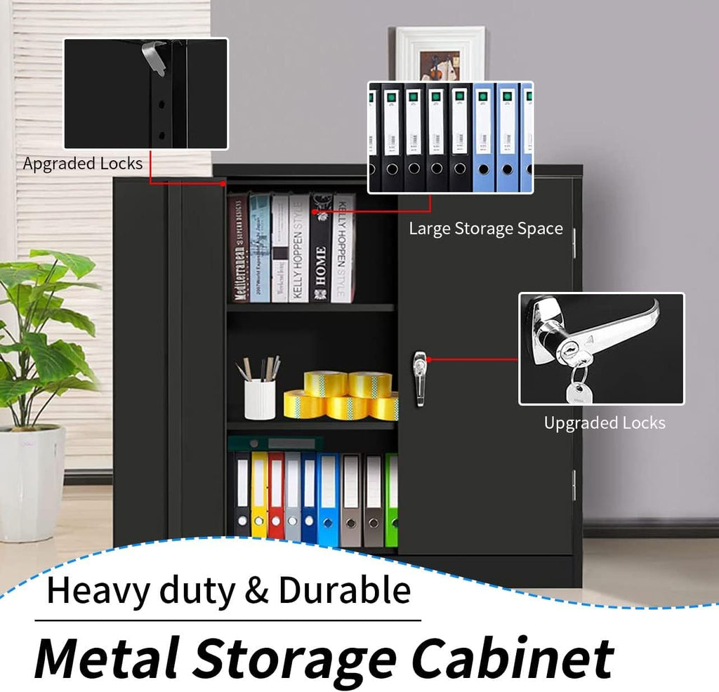 Black 42" Steel Storage Cabinet with 2 Adjustable Shelves and 2 Doors V88940