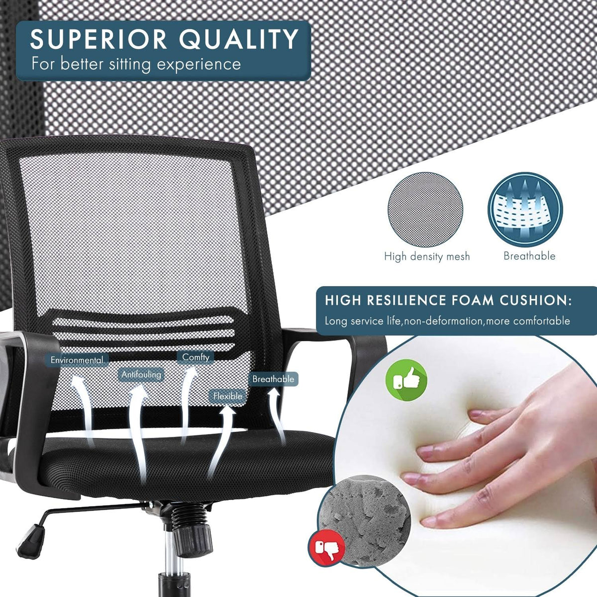Black Adjustable Swivel Office Chair B7280