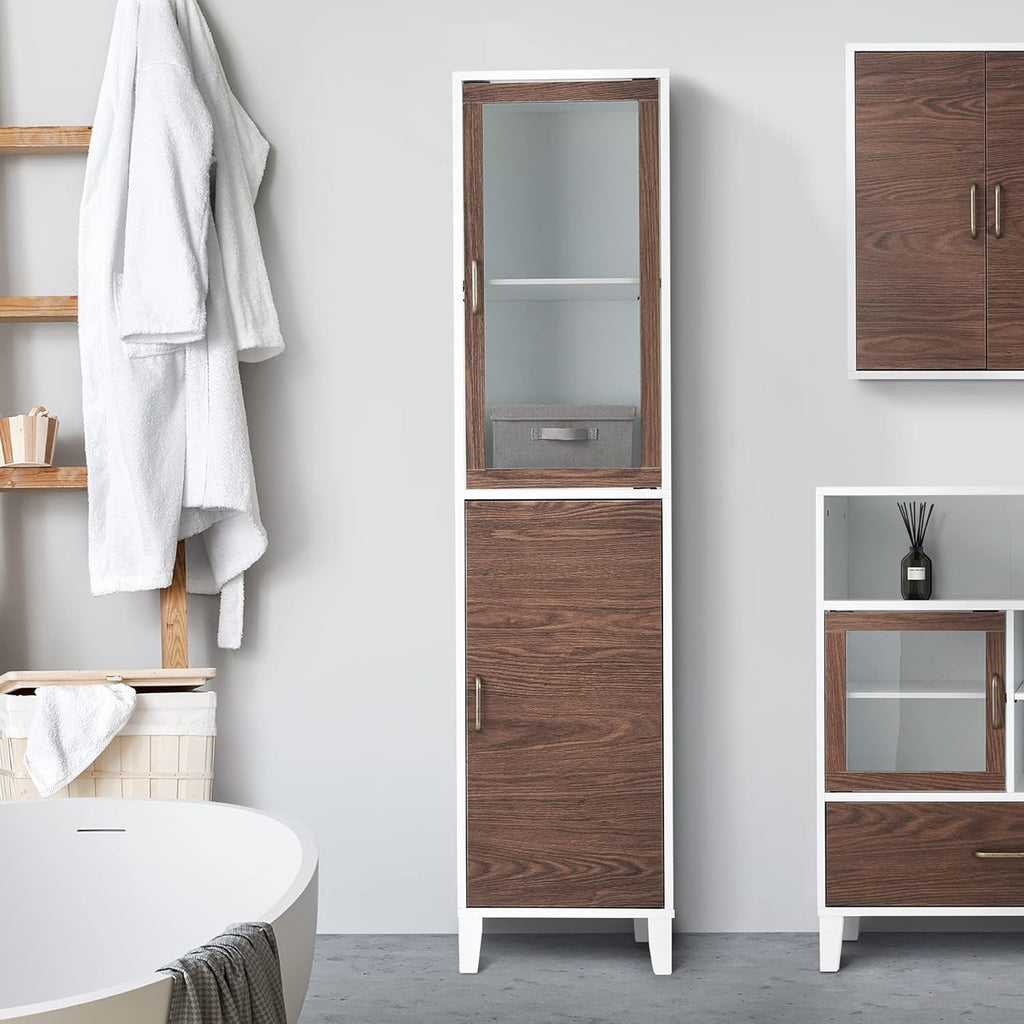White Wood Bathroom Linen Cabinet W761