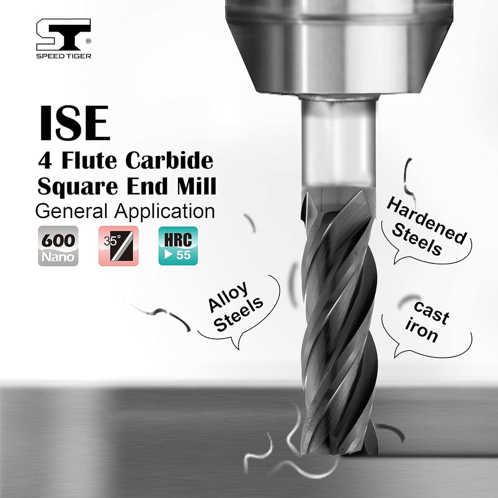 Carbide Square End Mill 4 Flute 5 Pieces 3/8 L909