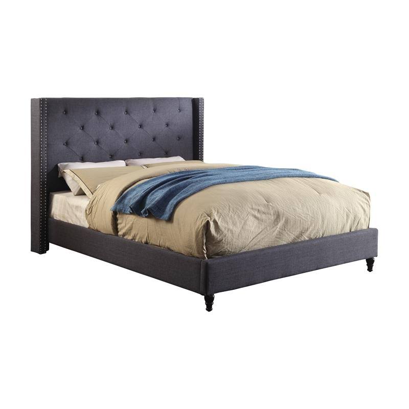 Blue Fabric and Wood Wingback California King Bed N5261