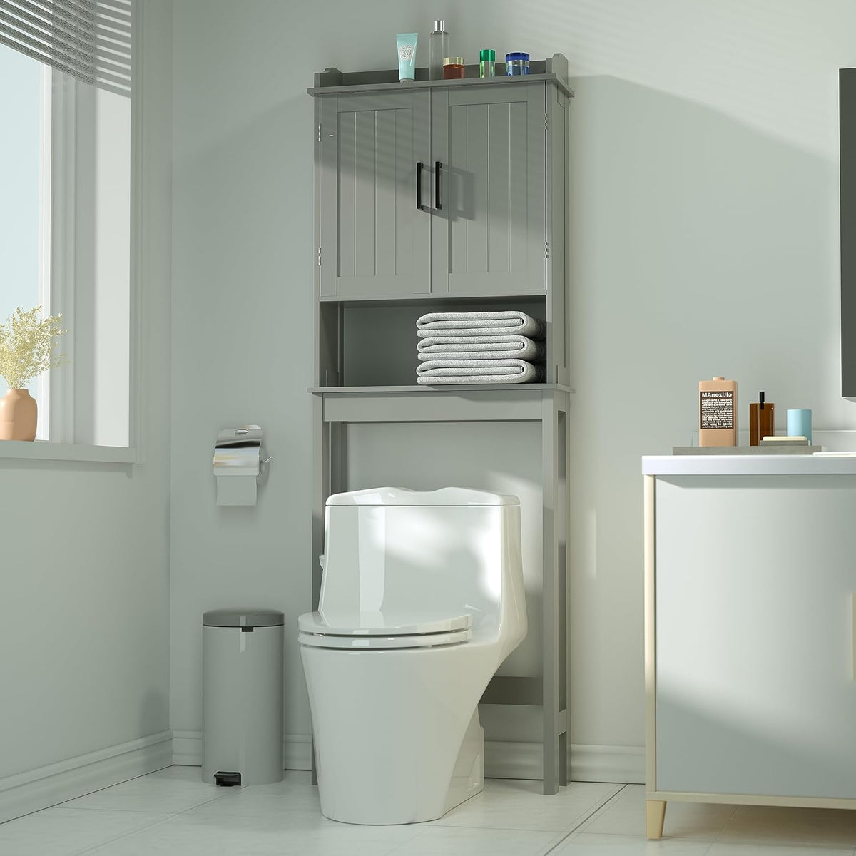 Grey Over The Toilet Storage Cabinet with Adjustable Shelf E40507