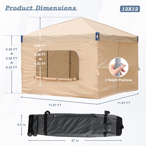 12x12 FT Pop-Up Canopy Tent with Roller Bag and Curtain, Iron Frame, 210D Oxford Fabric P6981