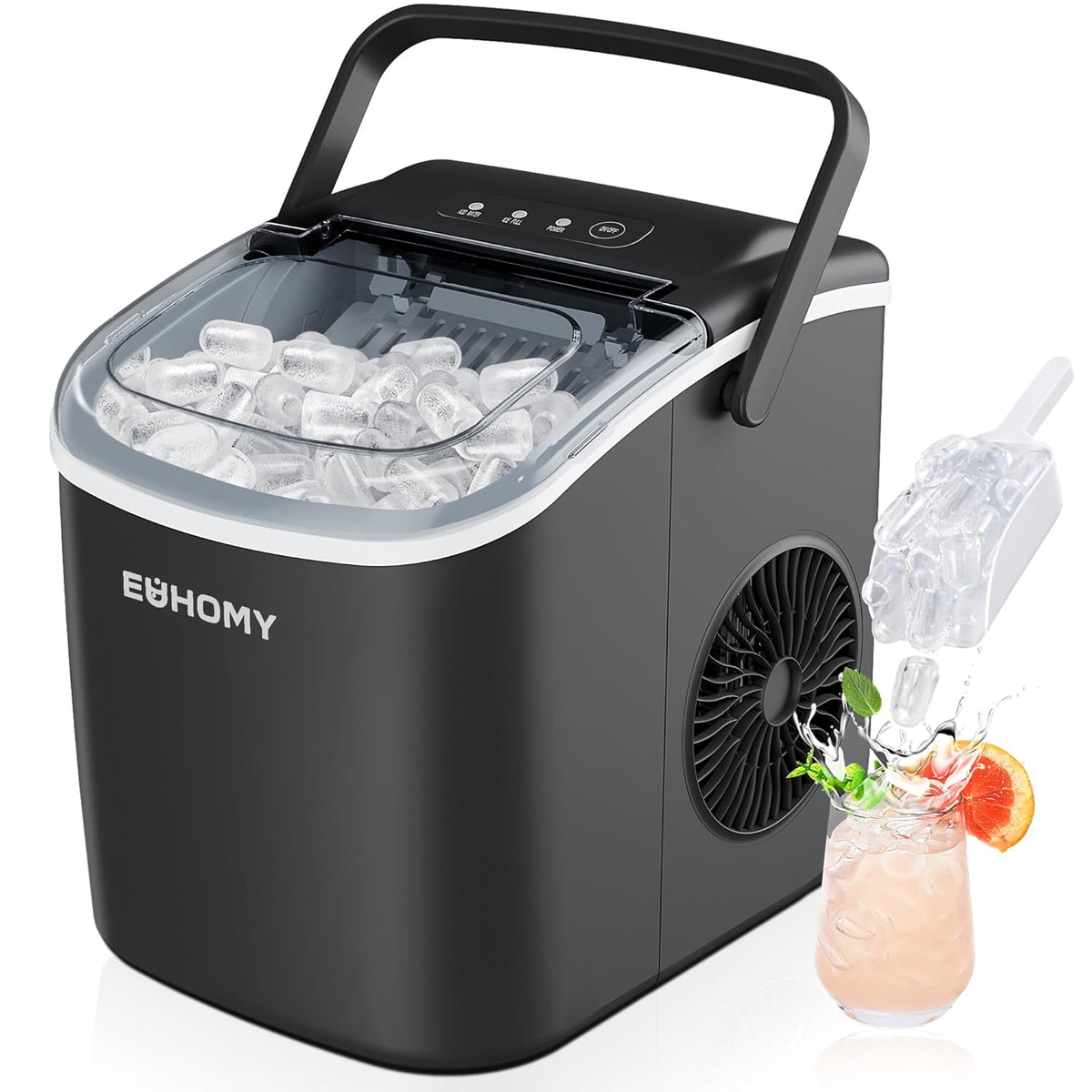 Black Countertop Ice Maker with 1.3lbs Basket and Scoop R6867