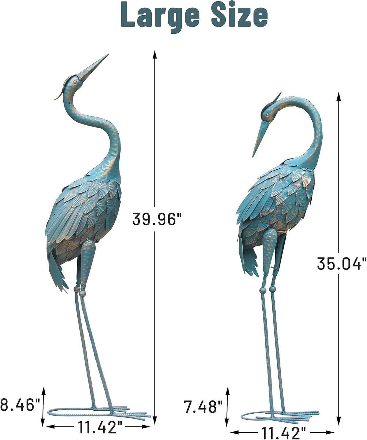 Set of 2 Metal Garden Crane Statues V18308
