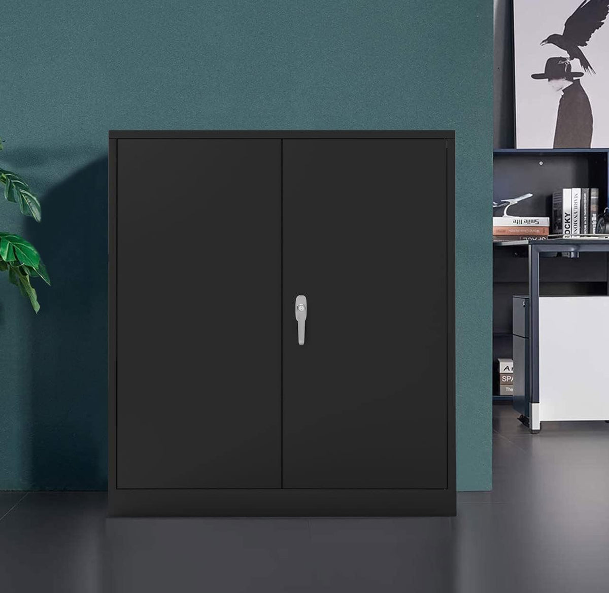 Black 42" Steel Storage Cabinet with 2 Adjustable Shelves and 2 Doors V88940