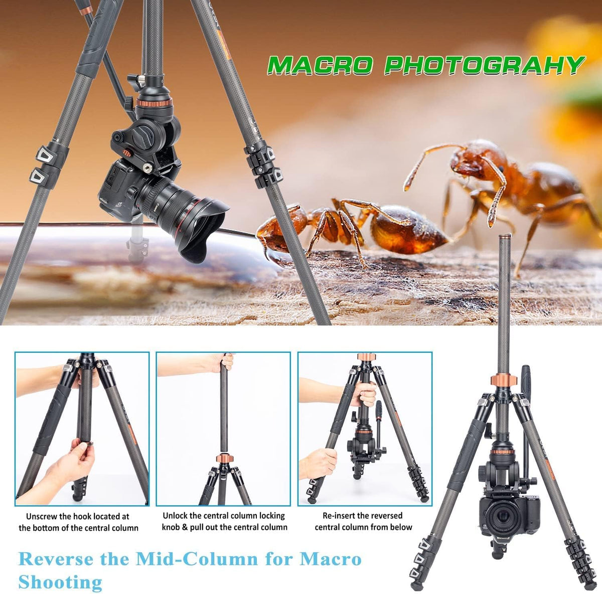 67 inches Carbon Fiber 4-Section Video Tripod with Fluid Drag Head X9635