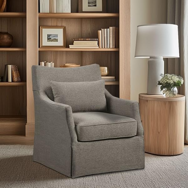 Beige Swivel Accent Armchair with Lumbar Pillow L850092