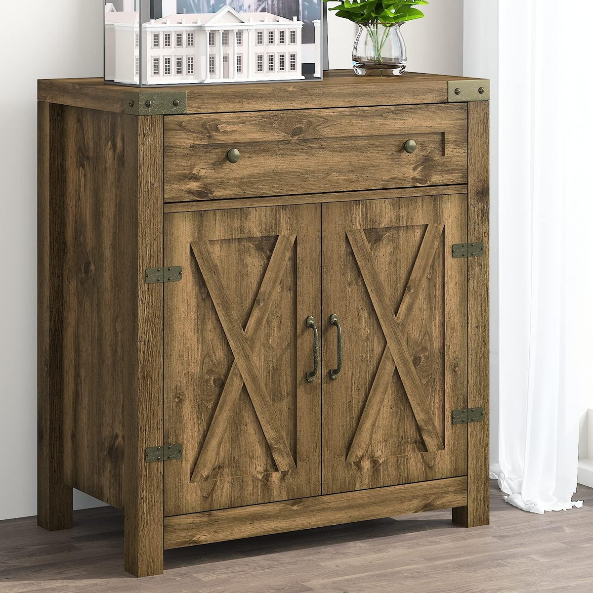 Rustic Oak Storage Cabinet with Drawer and 2 Doors U5843