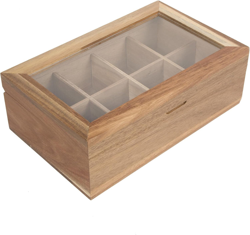 Acacia Wood Tea Bag Storage Box with Clear Acrylic Magnetic Lid B732