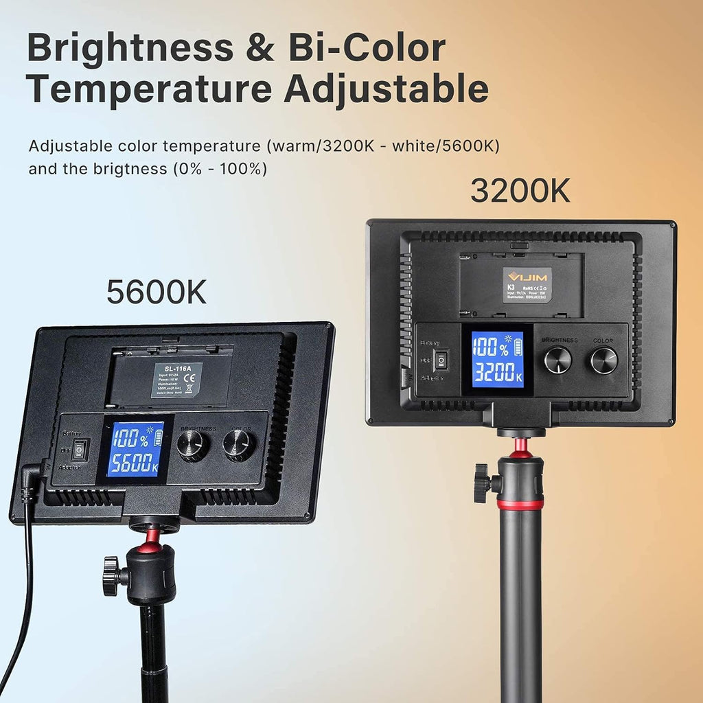 Dimmable Bi-Color LED Video Light with LCD Screen and 28 Extend Stand H8420