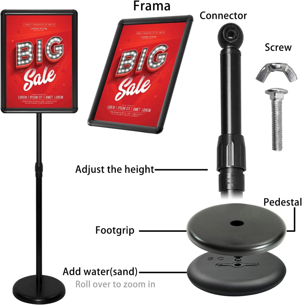 Adjustable Aluminum Snap Open Floor Sign Stand 8.5x11 Inches Black 6 Pack N779152