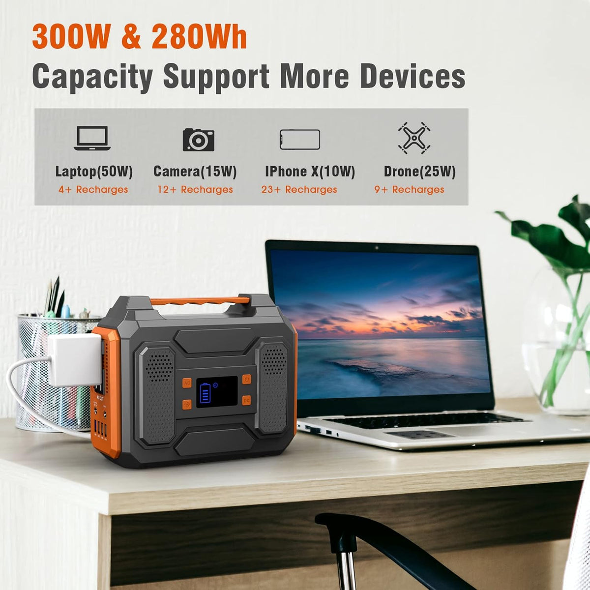 Portable Power Station 300W 280Wh 75000mAh Lithium Battery Backup Power Source with Flashlight C435297