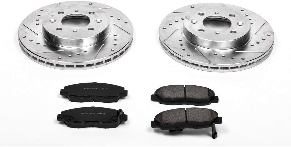Front Z23 Carbon Fiber Brake Pads with Drilled & Slotted Brake Rotors Kit T4375