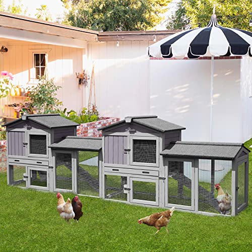 Rabbit Hutch Chicken Coop Bunny Cage Duck House with Run Waterproof Roof Plastic Tray L115