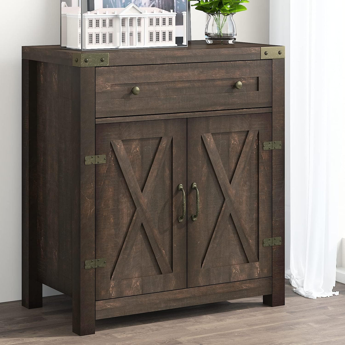 Rustic Oak Storage Cabinet with Drawer and 2 Doors U5843