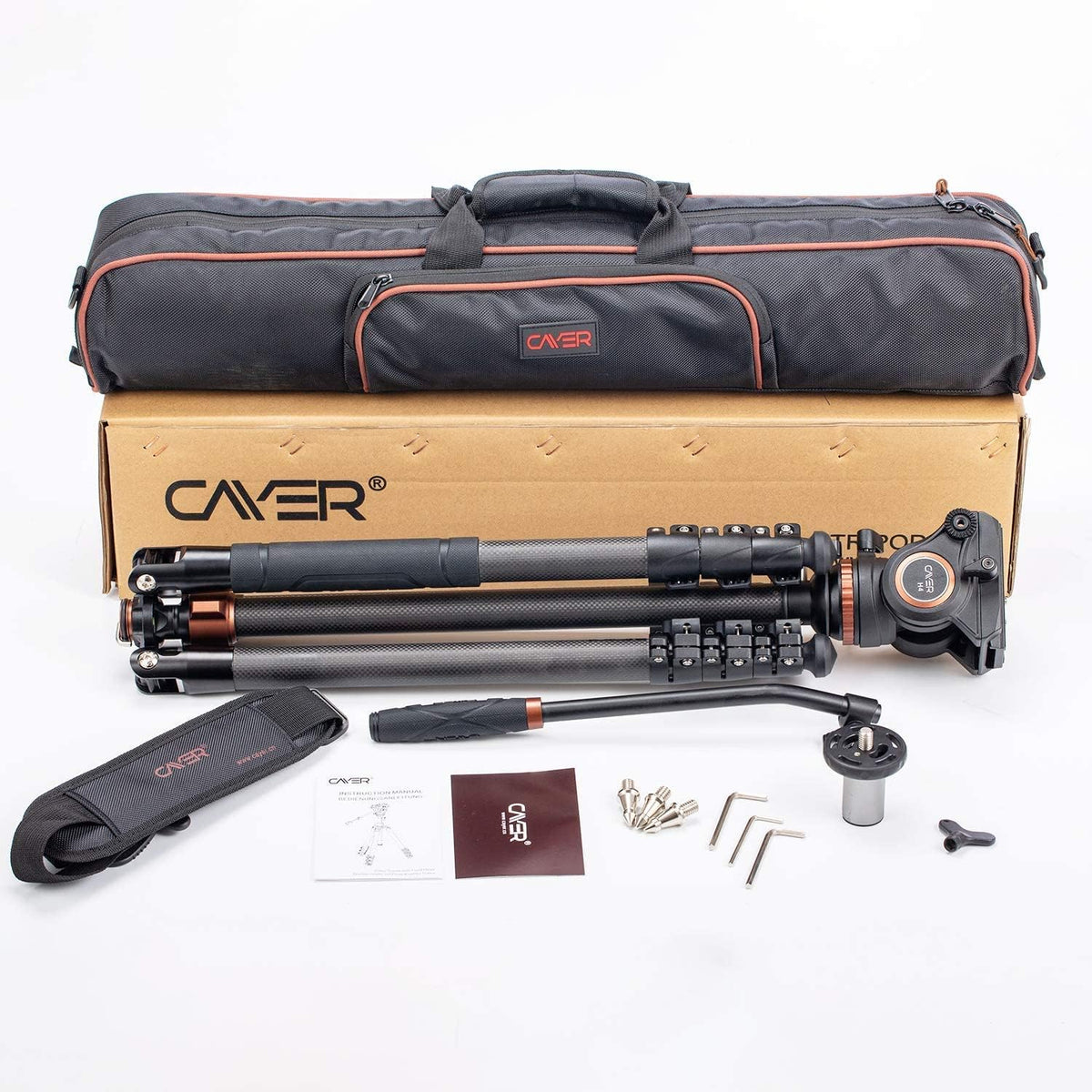 67 inches Carbon Fiber 4-Section Video Tripod with Fluid Drag Head X9635