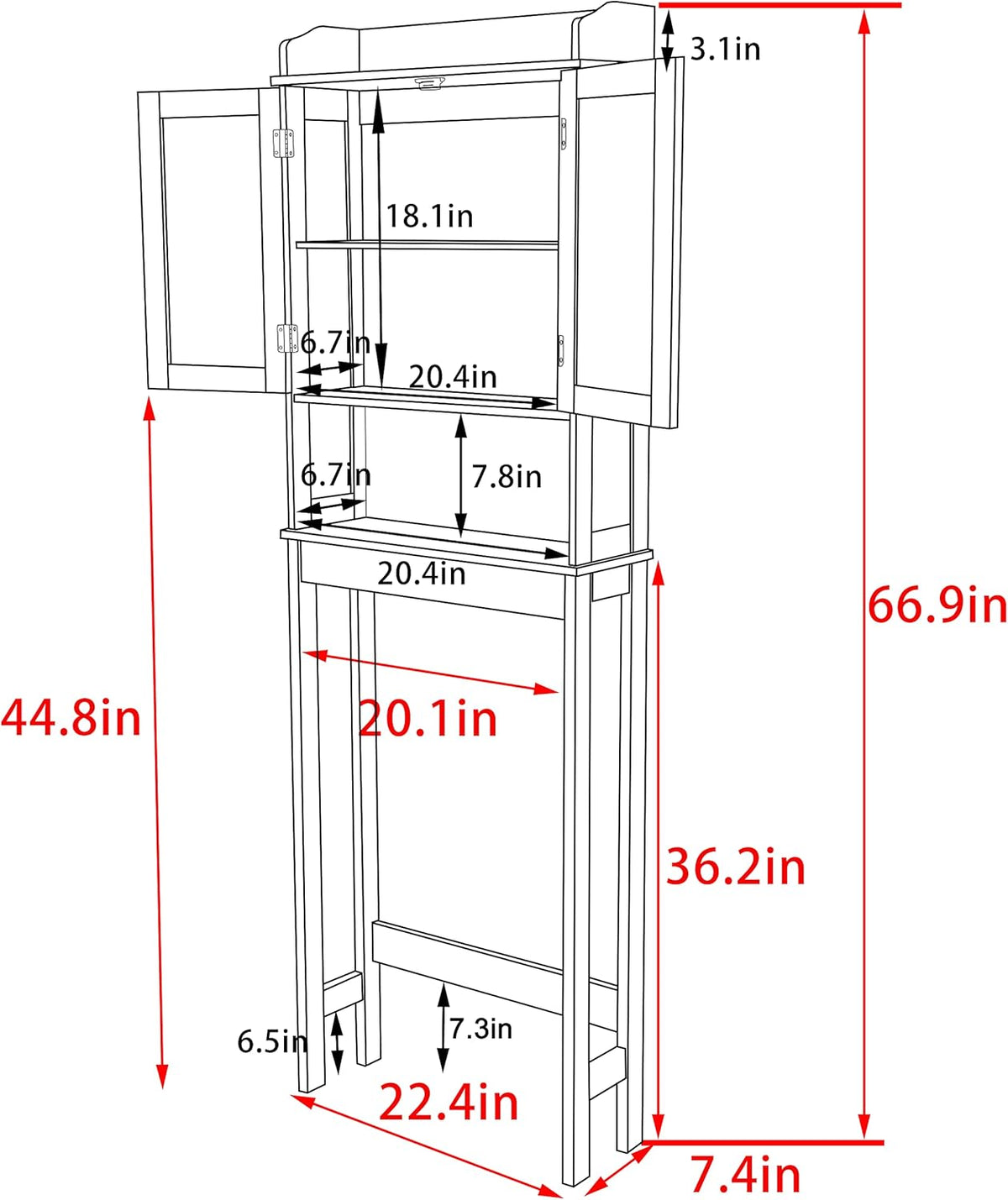 Grey Over The Toilet Storage Cabinet with Adjustable Shelf E40507