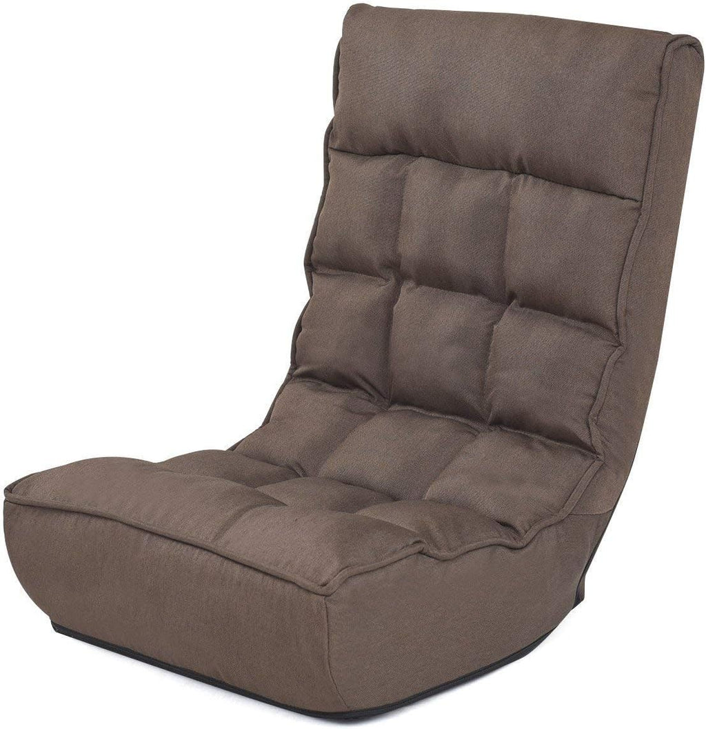 Brown Floor Chair Sleeper 4-Position Adjustable Angle Folding Lazy Sofa Cushioned Couch Lounger R887