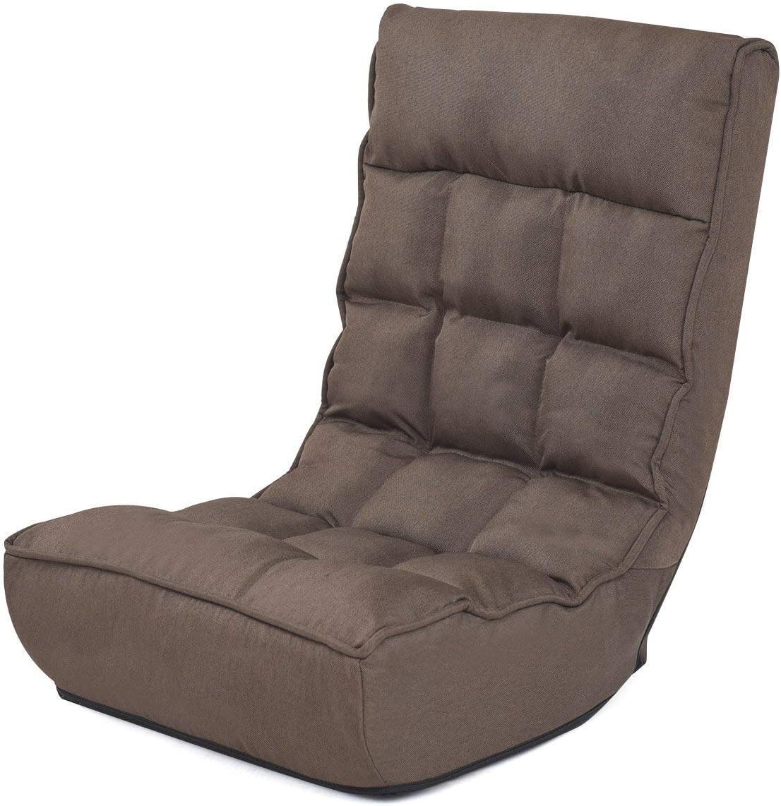 Brown Floor Chair Sleeper 4-Position Adjustable Angle Folding Lazy Sofa Cushioned Couch Lounger R887