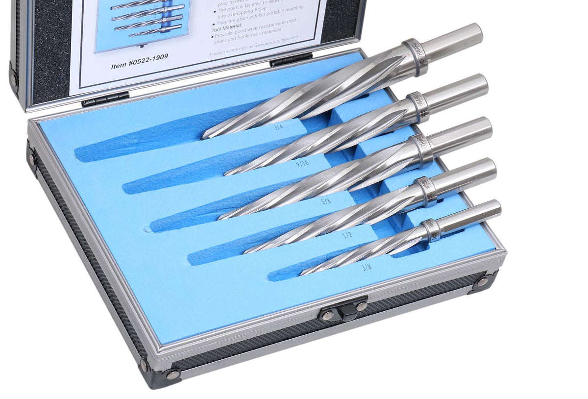5 Pc H.S.S. Spiral Flute Car Reamer Set with Aluminum Case E61871