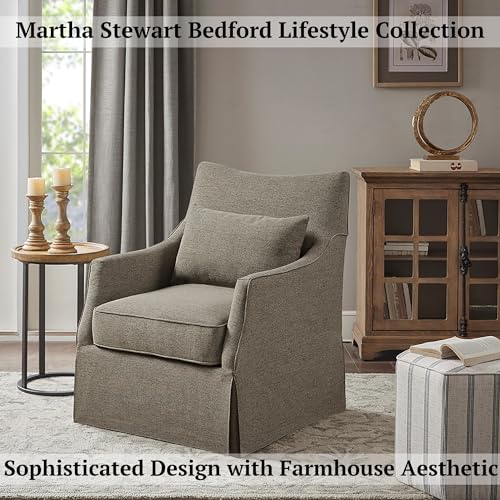 Beige Swivel Accent Armchair with Lumbar Pillow L850092