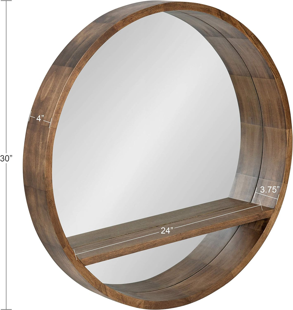 Round Mirror with Shelf, 30" Diameter, Rustic Brown Finish G802