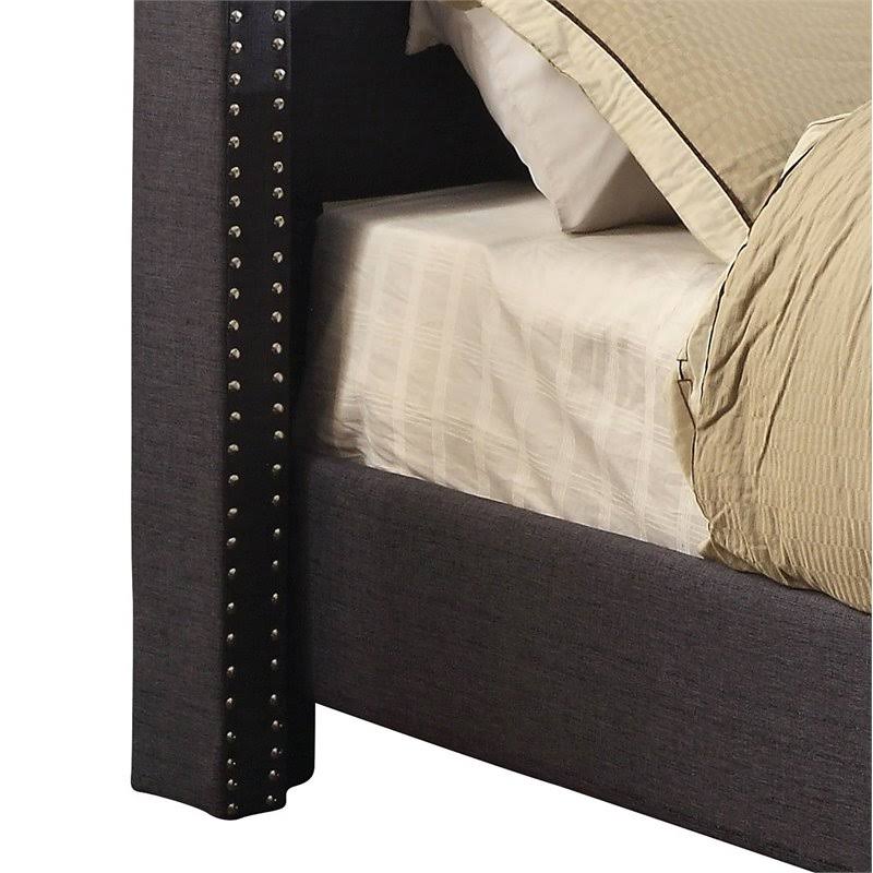Blue Fabric and Wood Wingback California King Bed N5261