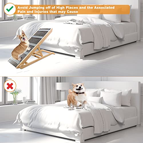 Adjustable Wooden Pet Ramp for Bed, 200Lbs Capacity E1039