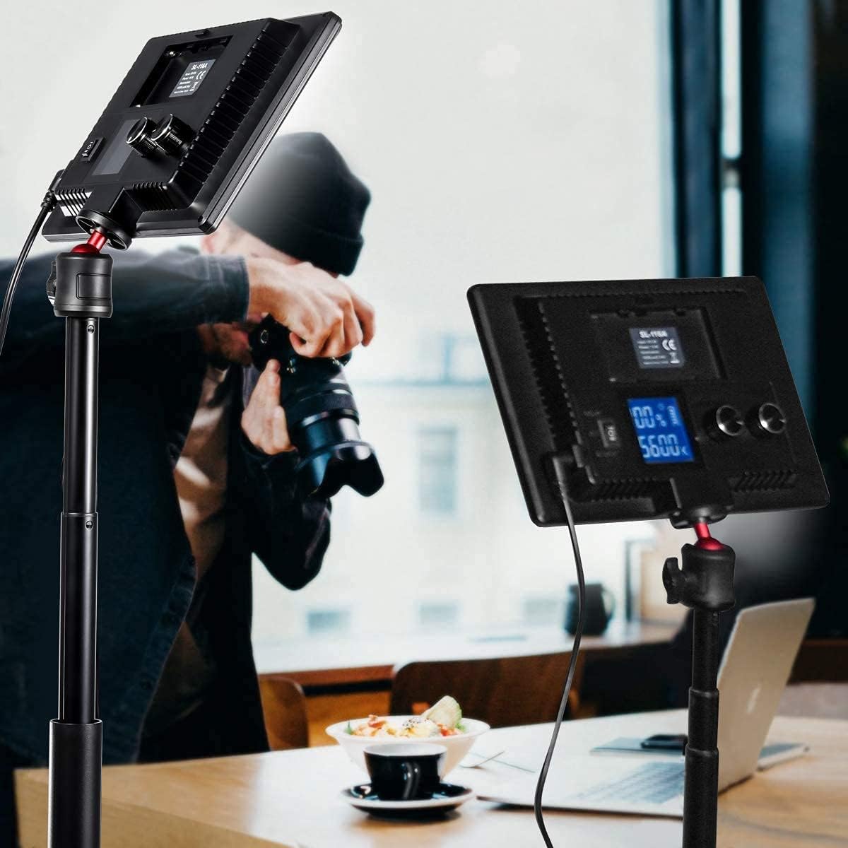Dimmable Bi-Color LED Video Light with LCD Screen and 28 Extend Stand H8420