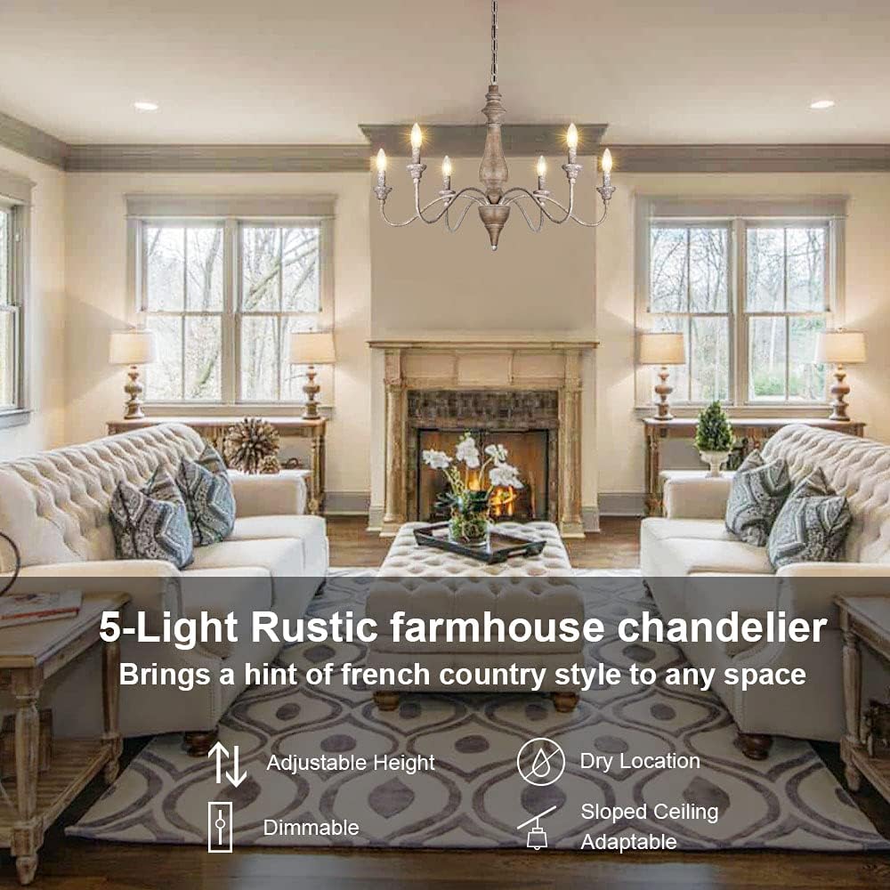 6 Light Rustic Candle Chandelier with Imitation Wood Finish V1514