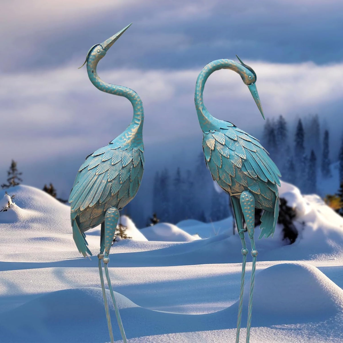 Set of 2 Metal Garden Crane Statues V18308