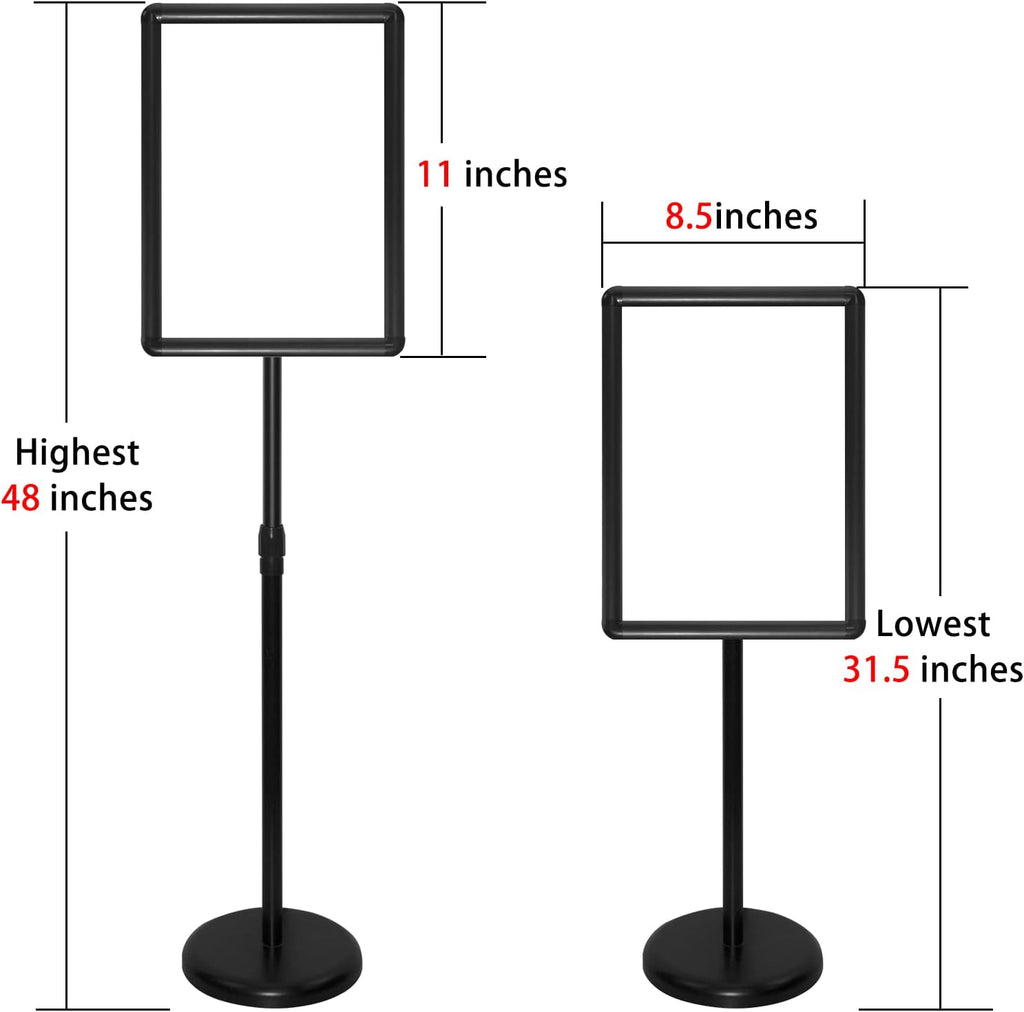 Adjustable Aluminum Snap Open Floor Sign Stand 8.5x11 Inches Black 6 Pack N779152