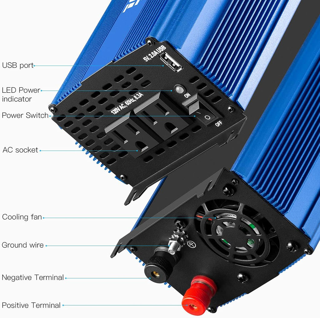 1500W Pure Sine Wave Power Inverter 12V DC to 110V AC with Bluetooth I488663