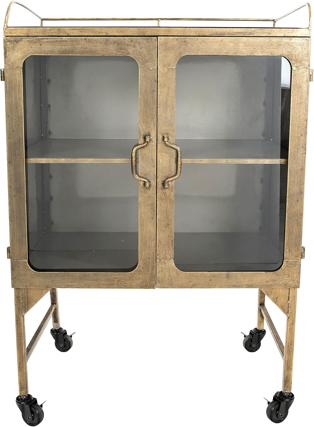 Metal Cabinet with Caster Wheels & Glass Doors U581