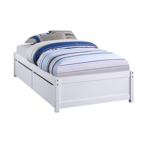 White Twin Size Wooden Platform Bed with 2 Drawers Z972