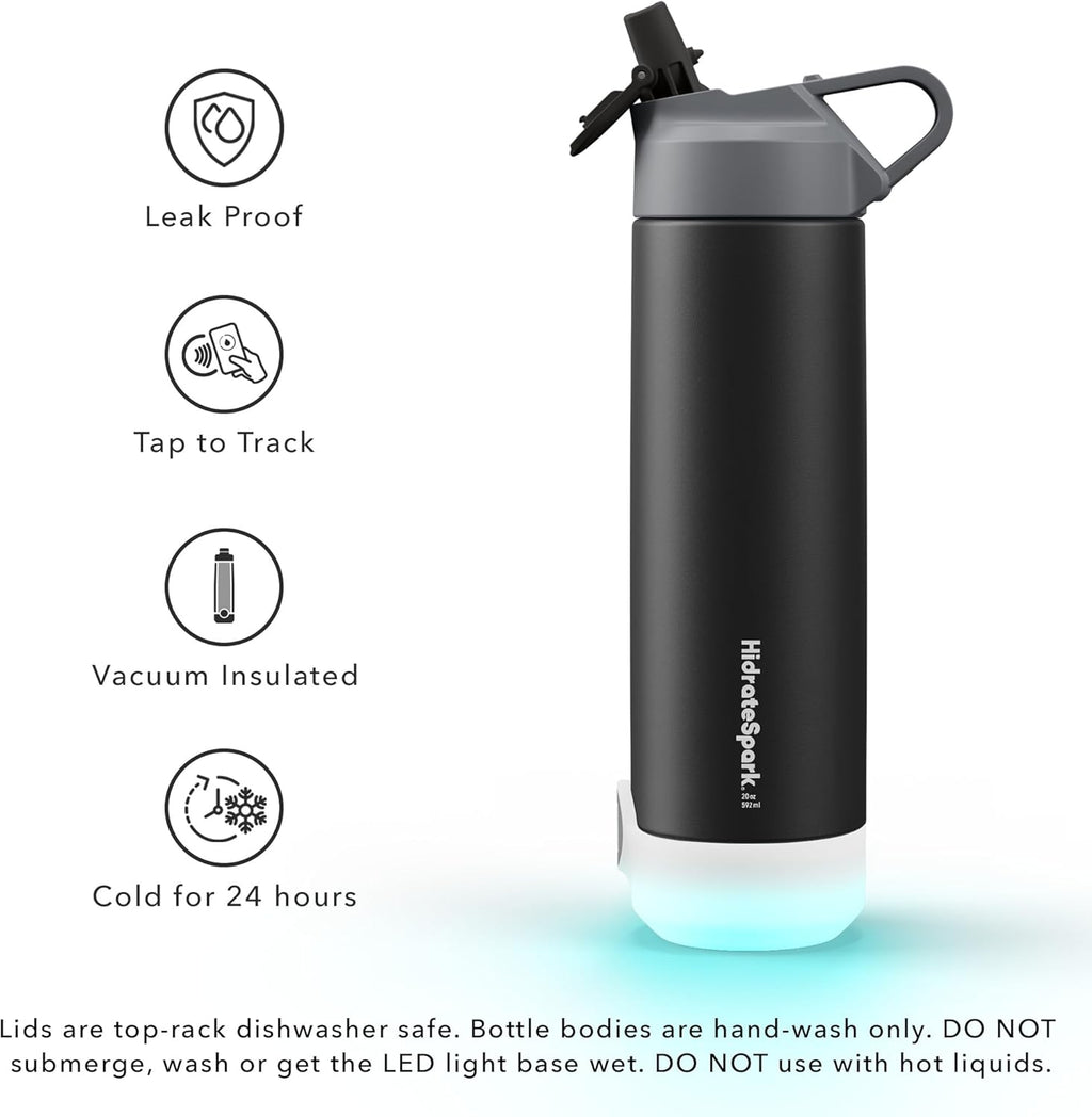 Insulated Stainless Steel Smart Water Bottle, 20 oz, Black W72615