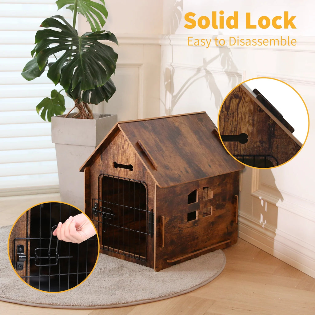 Brown Wooden Dog House with Door and Roof L242196