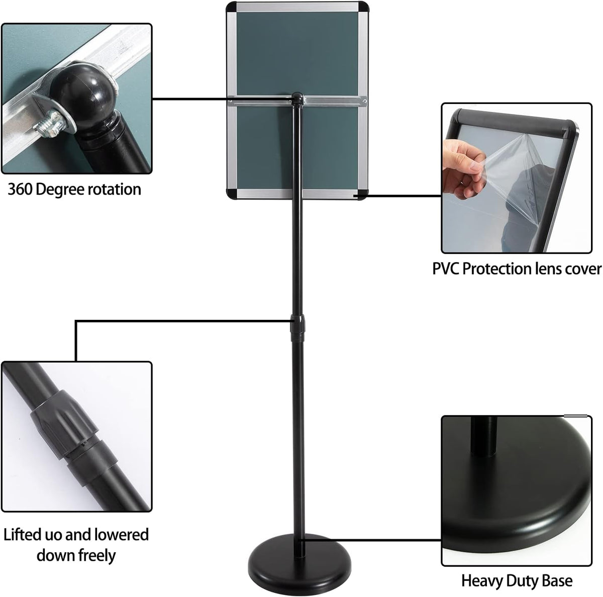 Adjustable Aluminum Snap Open Floor Sign Stand 8.5x11 Inches Black 6 Pack N779152