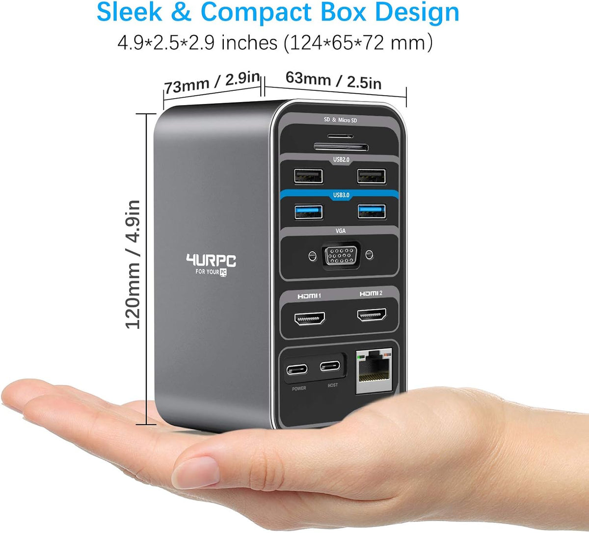 15-in-1 USB C Docking Station with Dual HDMI, VGA, USB, RJ45 F935