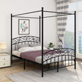 Queen Black Metal Canopy Bed Frame with Headboard & Footboard I5482