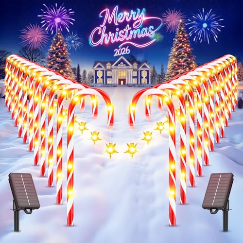 24-Pack Solar Christmas Candy Cane Lights, 144 LED O1458