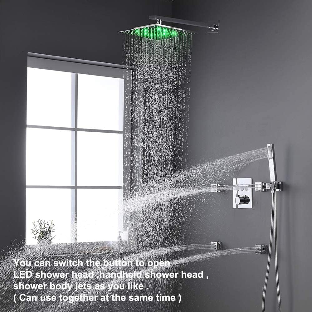 12 Inch Brushed Nickel Thermostatic Rain Shower Head Combo System S474901