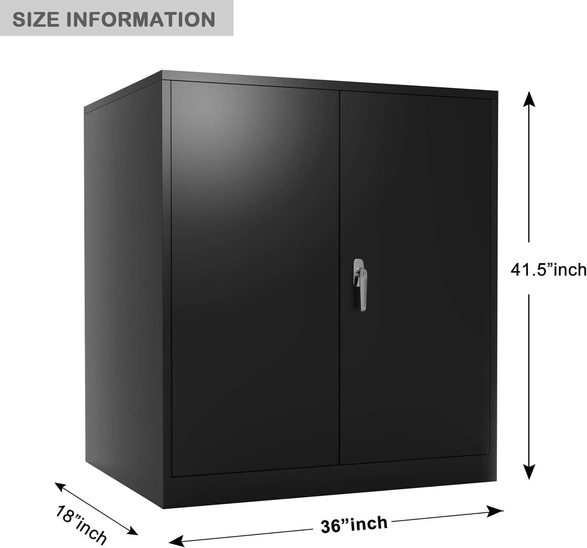 Black 42" Steel Storage Cabinet with 2 Adjustable Shelves and 2 Doors V88940