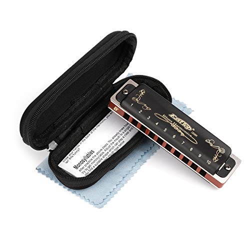 Harmonica Key of G 10 Hole 20 Tone Black with Case & Cleaning Cloth G885950