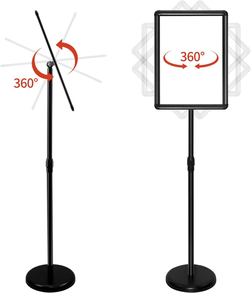 Adjustable Aluminum Snap Open Floor Sign Stand 8.5x11 Inches Black 6 Pack N779152