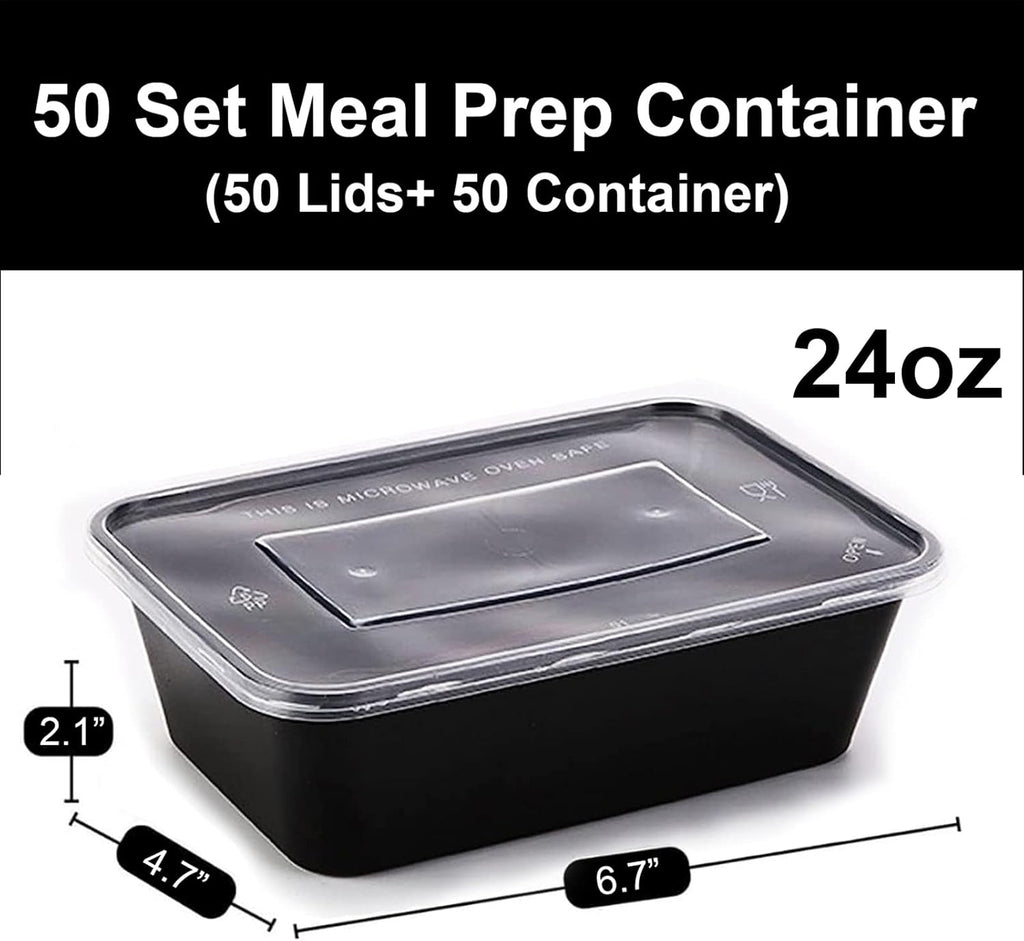 50 Set Reusable Plastic Food Storage Containers with Lids (24 oz) S1972