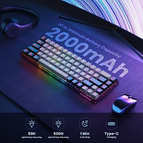 65% Wireless Gaming Keyboard, 68 Keys Ultra-Compact Anti-ghosting No-Conflict (Black-Grey) V27914