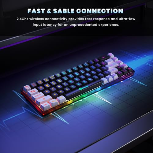 65% Wireless Gaming Keyboard, 68 Keys Ultra-Compact Anti-ghosting No-Conflict (Black-Grey) V27914
