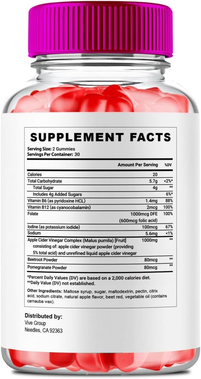 ACV Gummies 1000mg with Apple Cider Vinegar Vitamin B12 Pomegranate (1 Pack) O8429